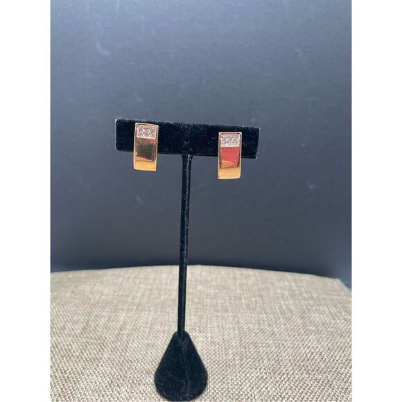 Pierre Lang Earrings, Ear Clip On Gilded with Crystal Chips Classy, Formal - Picture 8 of 8